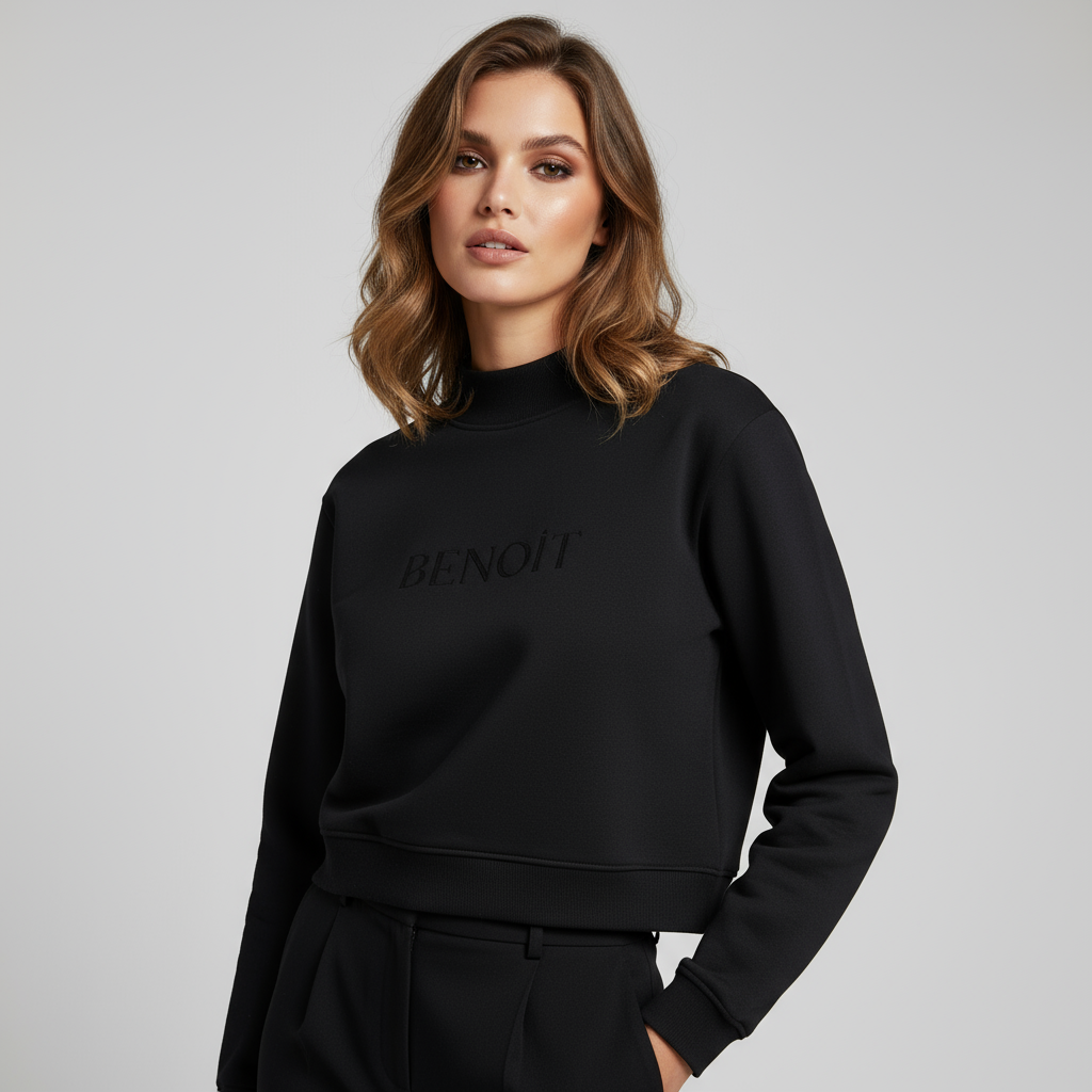 BENOÎT Essential Fleece Mid-Neck Crew Sweatshirt