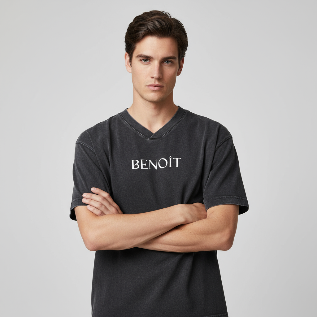 BENOÎT Snow Washed V-Neck Cotton T-Shirt
