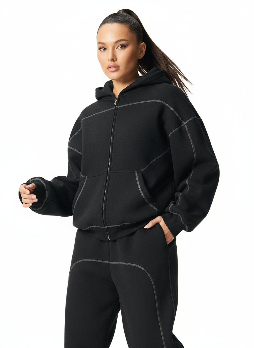 BENOÎT Contrast-Stitched Boxy Fleece Hoodie