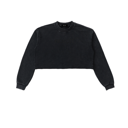 BENOÎT Snow Washed Raw Edge Cropped Sweatshirt