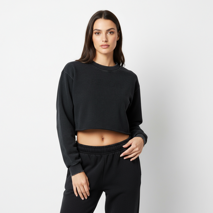 BENOÎT Snow Washed Raw Edge Cropped Sweatshirt