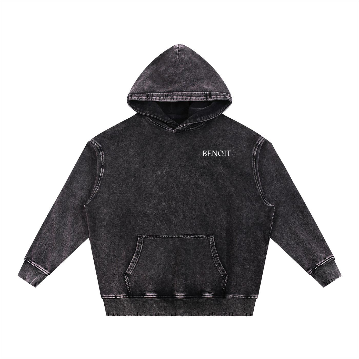 BENOÎT Snow Wash Hand-Frayed Heavyweight  Hoodie