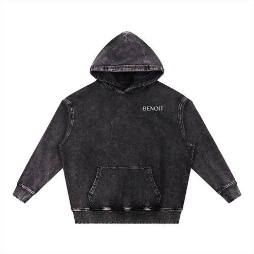 BENOÎT Snow Wash Hand-Frayed Heavyweight  Hoodie