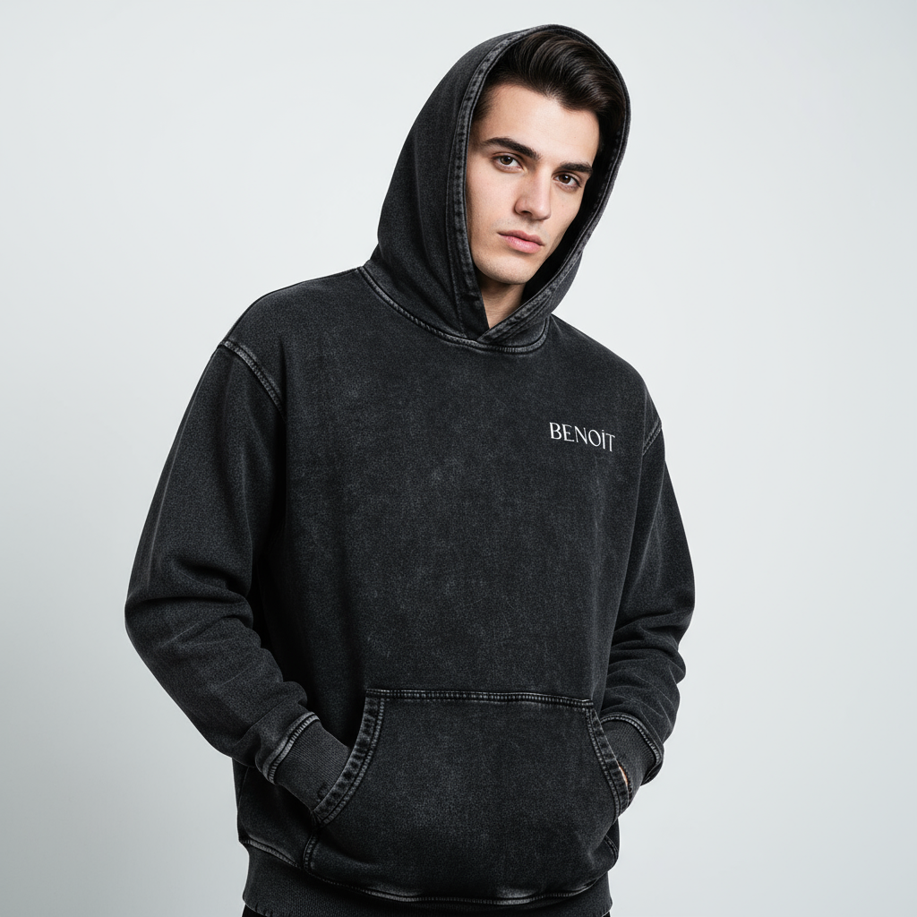 BENOÎT Snow Wash Hand-Frayed Heavyweight  Hoodie