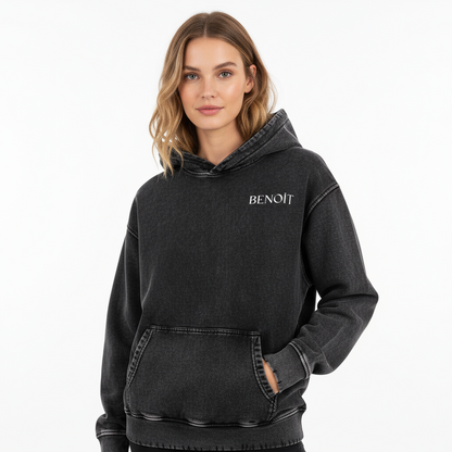 BENOÎT Snow Wash Hand-Frayed Heavyweight  Hoodie
