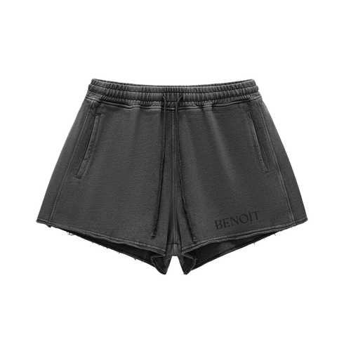 BENOÎT Snow Washed Raw Edge Drawstring Shorts