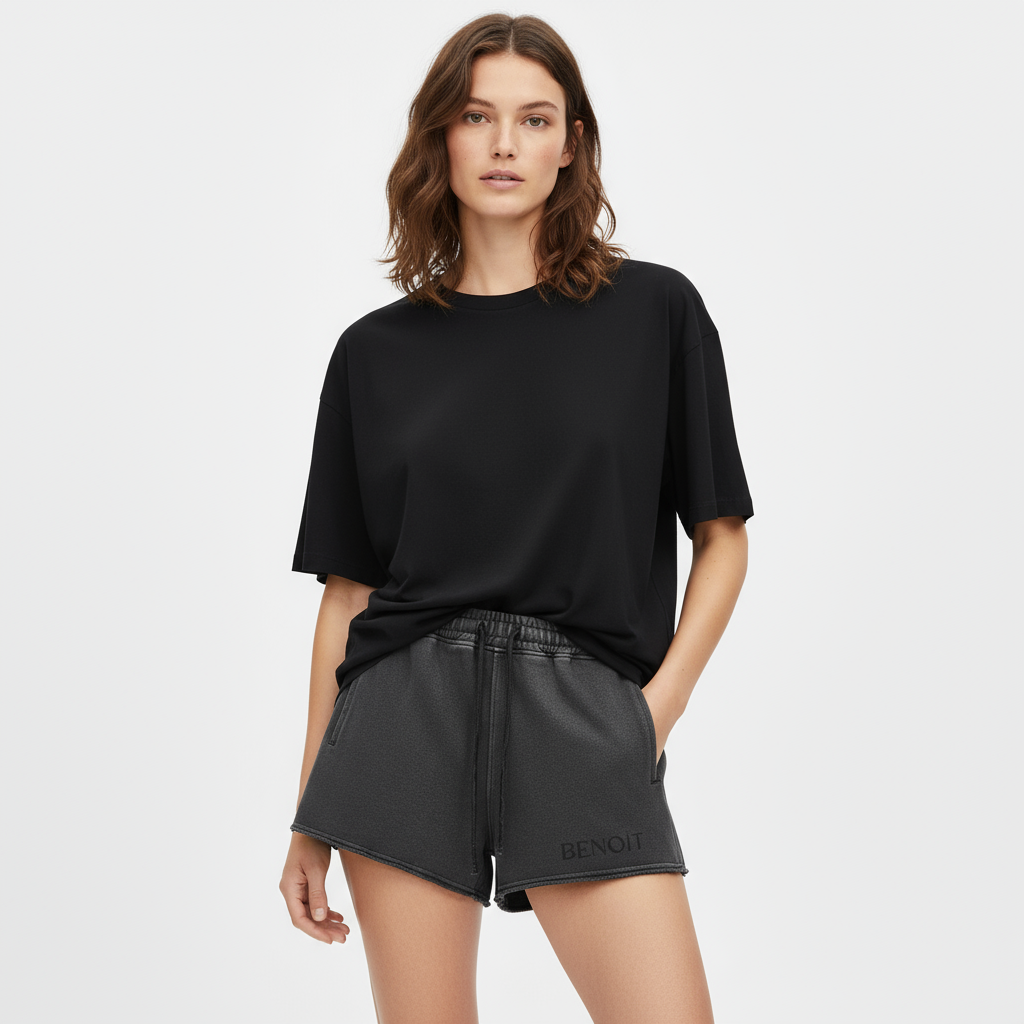 BENOÎT Snow Washed Raw Edge Drawstring Shorts