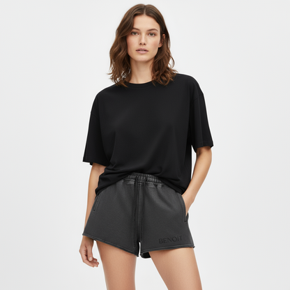 BENOÎT Snow Washed Raw Edge Drawstring Shorts