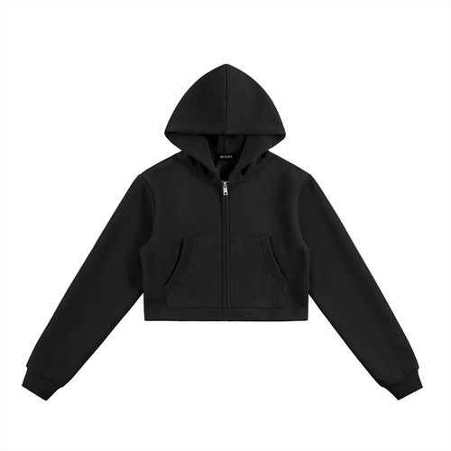 BENOÎT Essential Cropped Zip-Up Hoodie