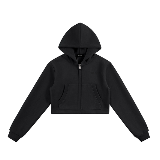 BENOÎT Essential Cropped Zip-Up Hoodie