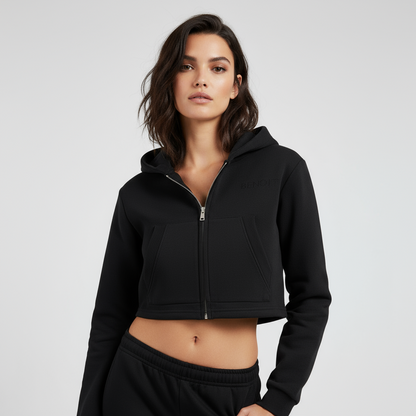 BENOÎT Essential Cropped Zip-Up Hoodie
