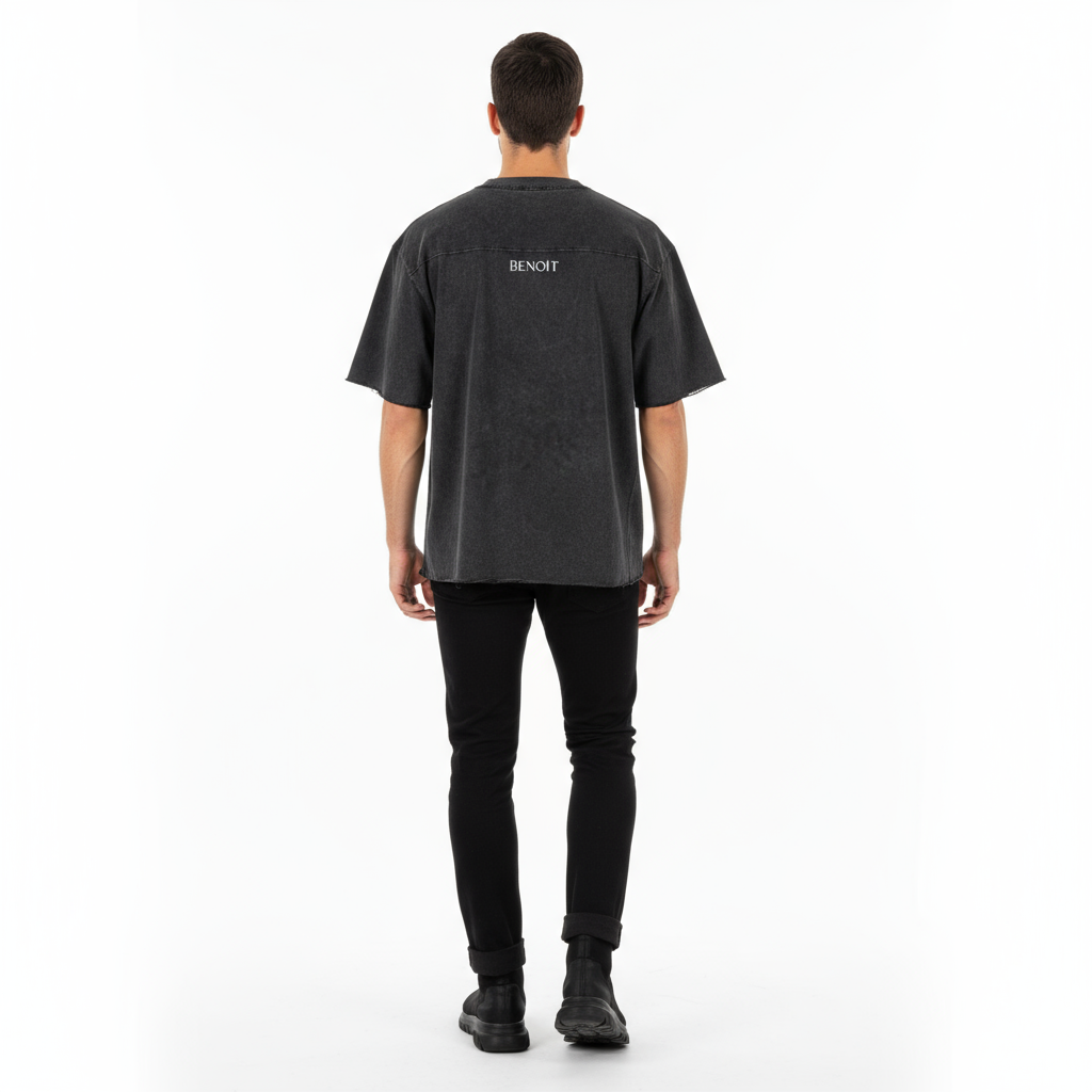 BENOÎT Raw Edge Snow Washed Boxy T-Shirt