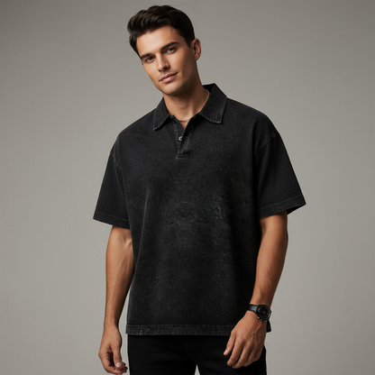 BENOÎT Heavyweight Snow-Washed Polo T-Shirt