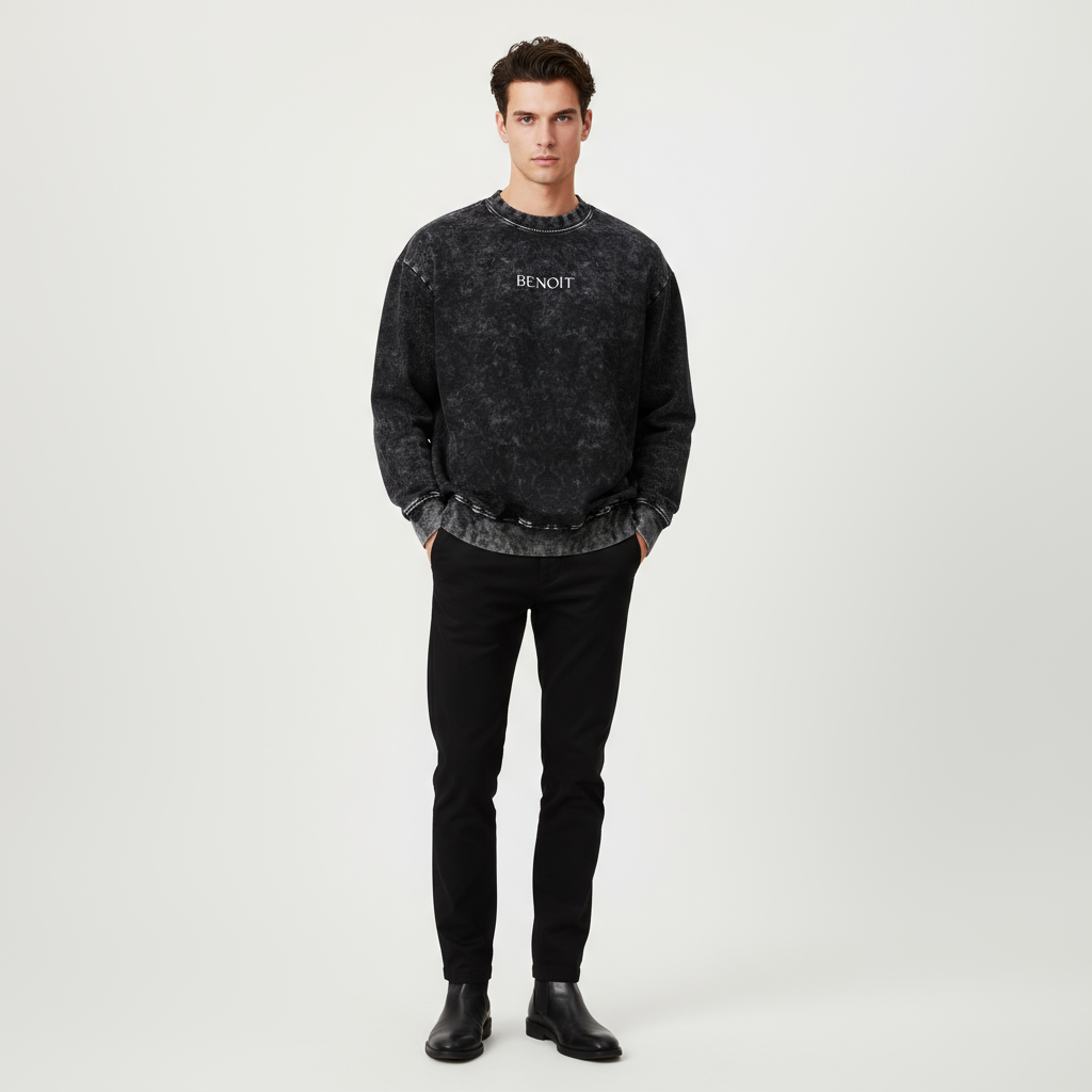 BENOÎT Snow Washed Hand-Frayed Sweatshirt