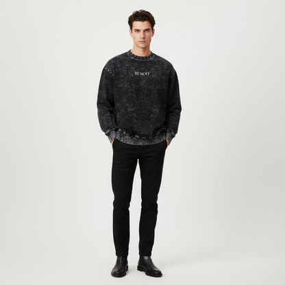 BENOÎT Snow Washed Hand-Frayed Sweatshirt