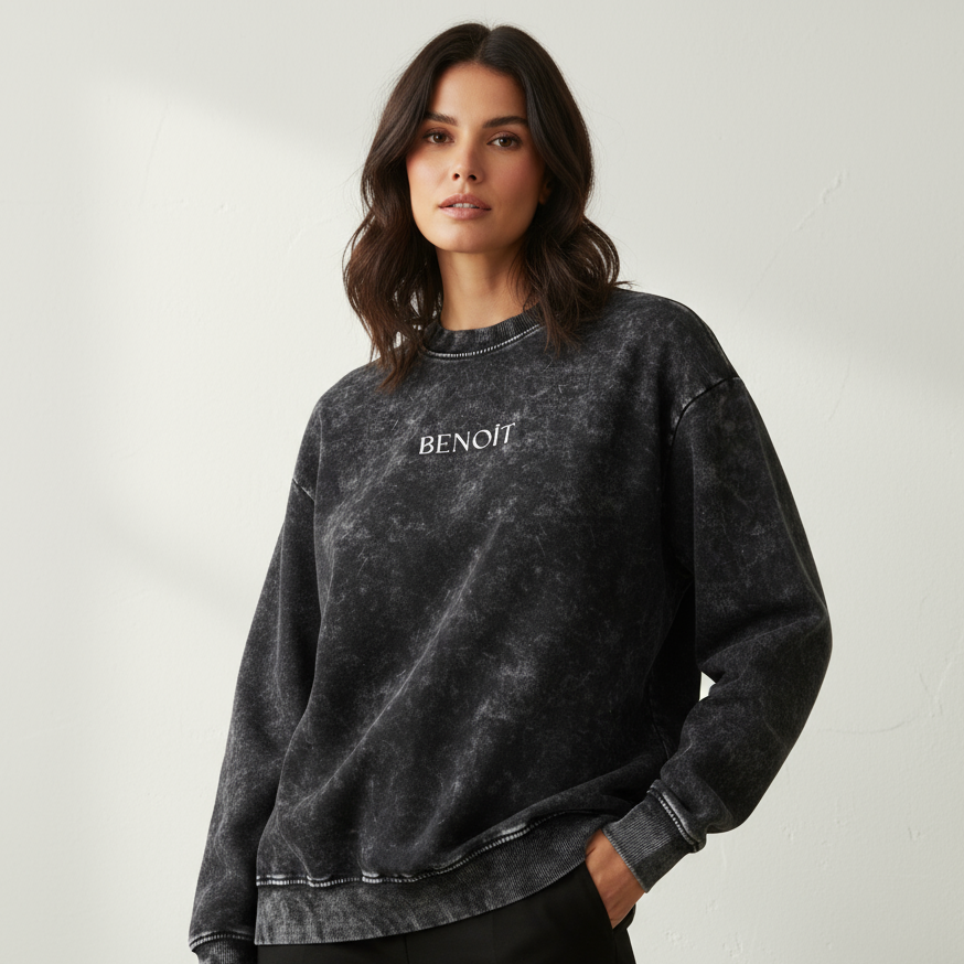BENOÎT Snow Washed Hand-Frayed Sweatshirt