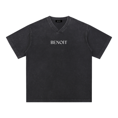 BENOÎT Snow Washed V-Neck Cotton T-Shirt