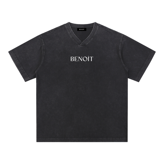 BENOÎT Snow Washed V-Neck Cotton T-Shirt