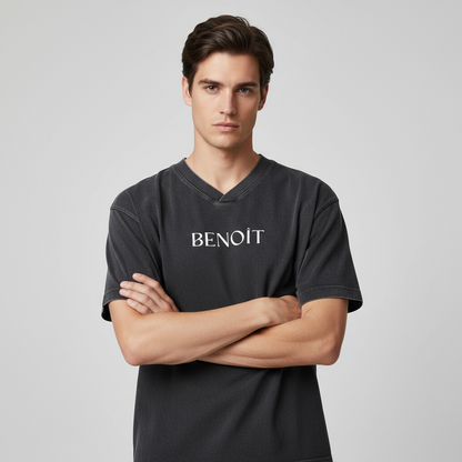 BENOÎT Snow Washed V-Neck Cotton T-Shirt