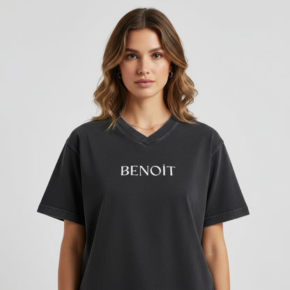 BENOÎT Snow Washed V-Neck Cotton T-Shirt