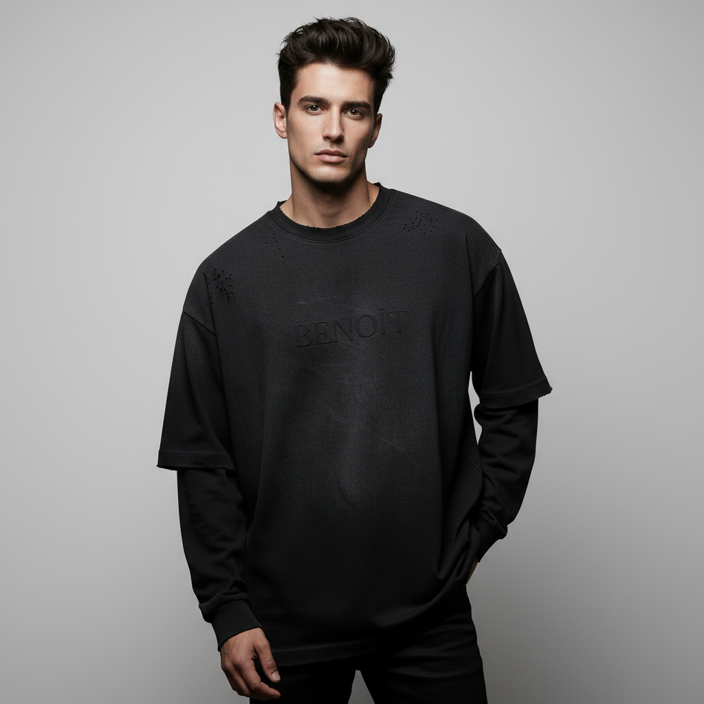 BENOÎT Sunfade Hand-Frayed Faux Two-Piece T-Shirt