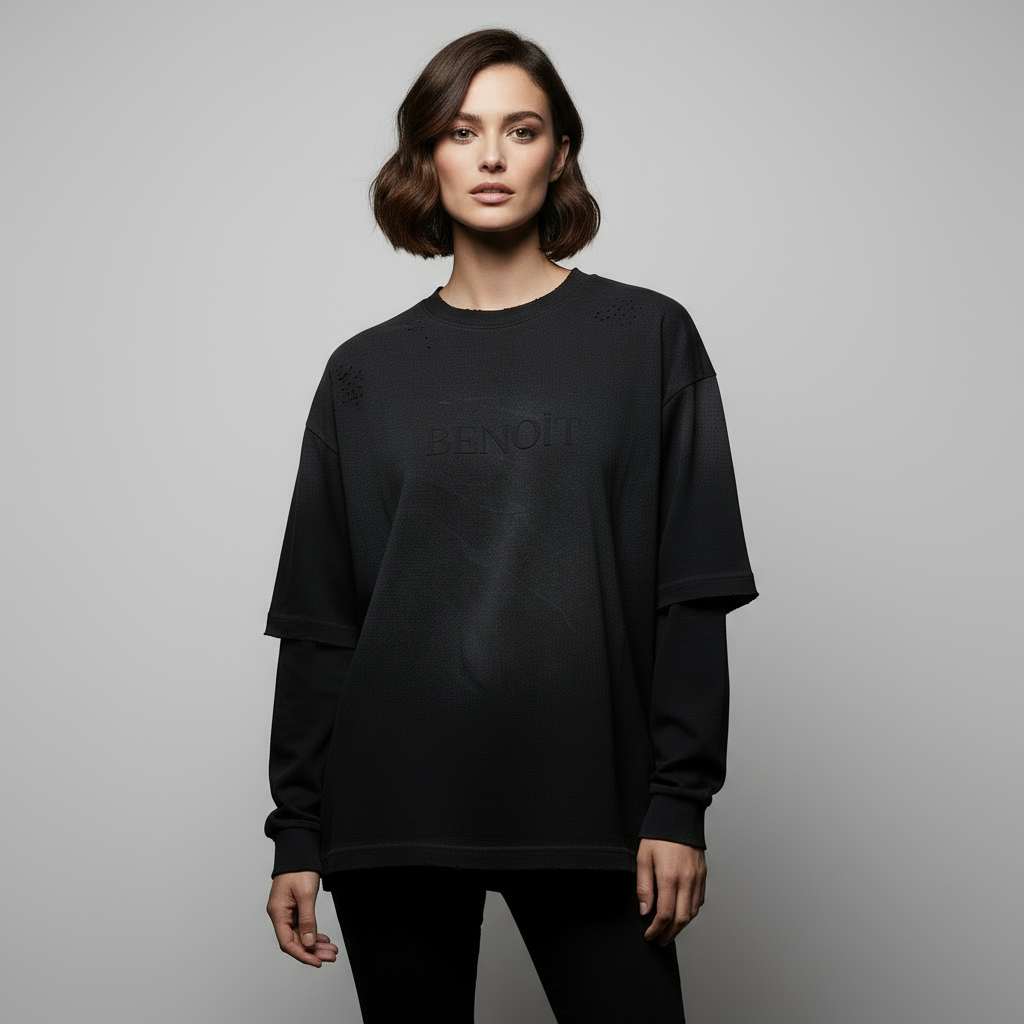 BENOÎT Sunfade Hand-Frayed Faux Two-Piece T-Shirt