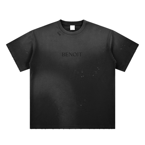 BENOÎT Hand-Frayed Sunfade Paint Splatter T-Shirt