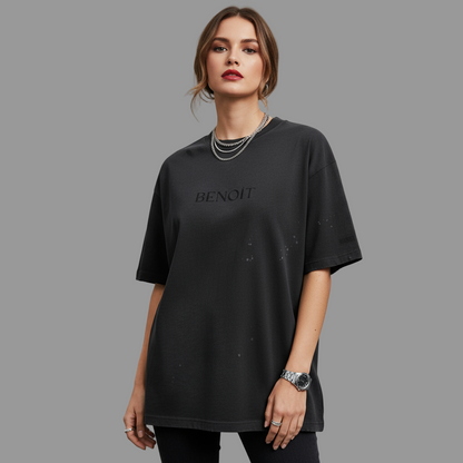 BENOÎT Hand-Frayed Sunfade Paint Splatter T-Shirt