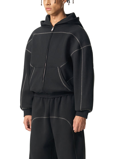 BENOÎT Contrast-Stitched Boxy Fleece Hoodie