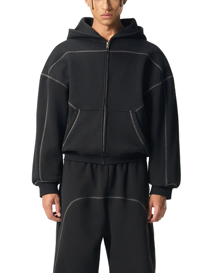 BENOÎT Contrast-Stitched Boxy Fleece Hoodie