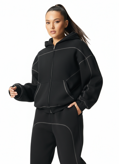 BENOÎT Contrast-Stitched Boxy Fleece Hoodie