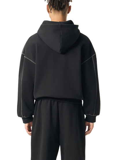 BENOÎT Contrast-Stitched Boxy Fleece Hoodie