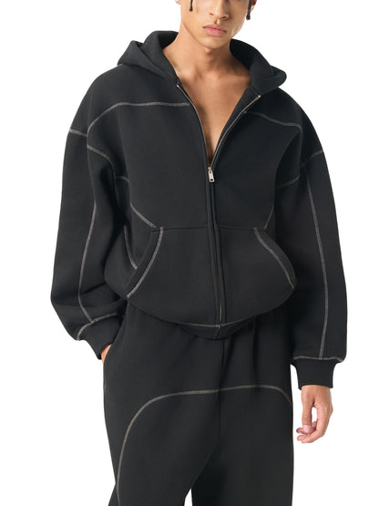 BENOÎT Contrast-Stitched Boxy Fleece Hoodie