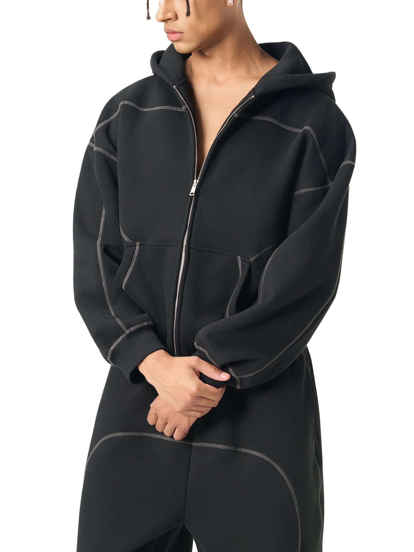BENOÎT Contrast-Stitched Boxy Fleece Hoodie